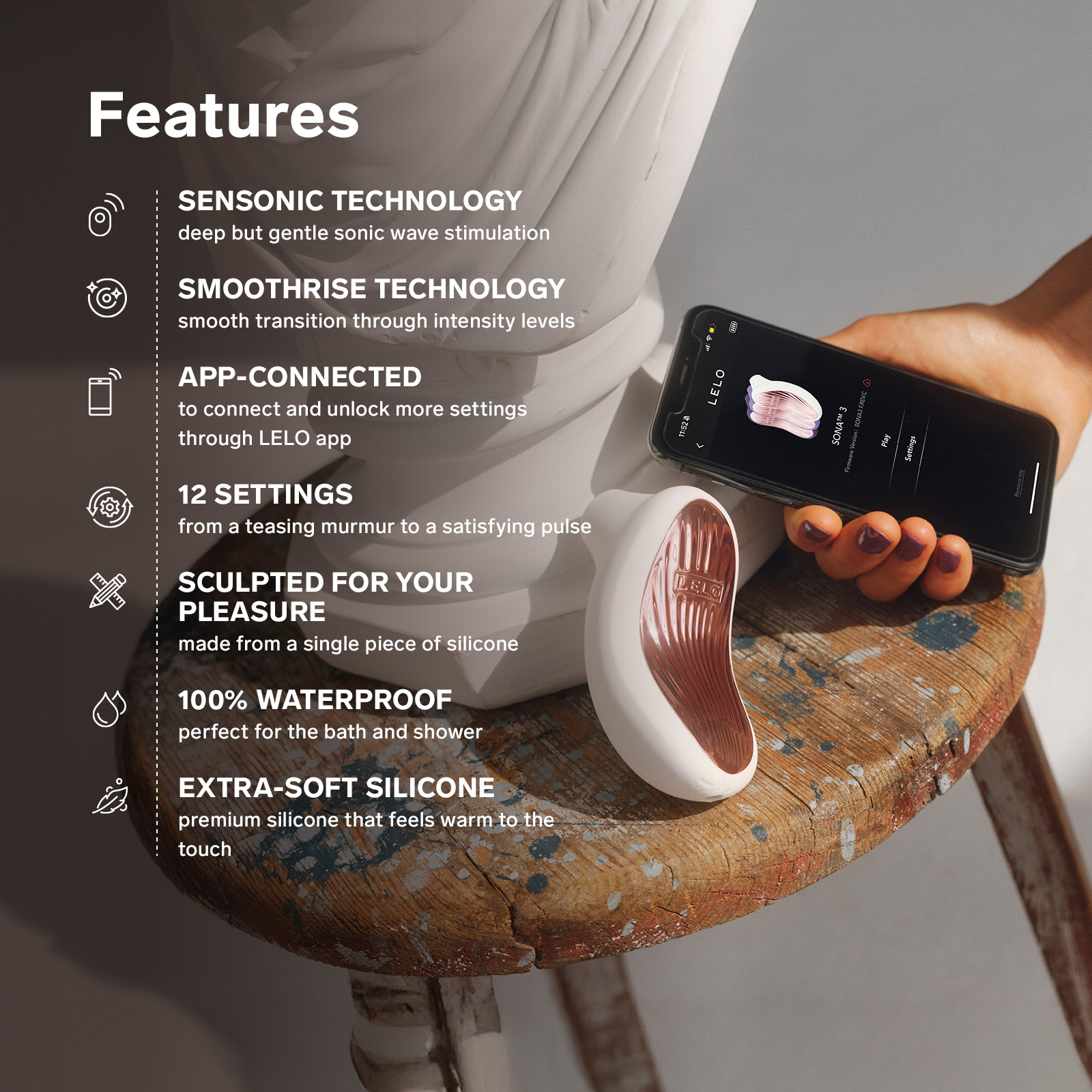 App-controlled clitoral stimulator LELO Sona 3 Cream Lelo B0F9LKMXCS.PT03