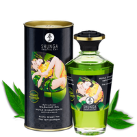 Organiczny jadalny olejek rozgrzewający do miejsc intymnych o smaku zielonej herbaty Shunga Aphrodisiac Warming Oil Exotic Green Tea 100ml