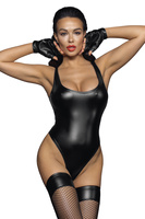 Body F244 Powerwetlook with high cut bottom hem S Noir Handmade