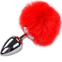 Alive anal plug with tail Metal Anal Fluffy Plug Red L