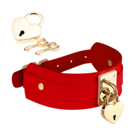 Kinky Diva Heart Lock & Key Collar Burgundy/Gold