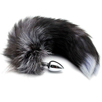 Alive fox tail anal plug Black & White Fox Tail L