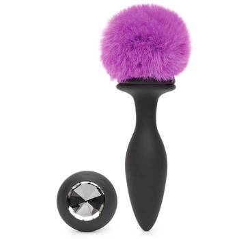 Wibrująca zatyczka z ogonkiem i kryształkiem Happy Rabbit Vibrating Butt Plug Black Medium