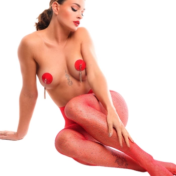 Kinky Diva Cabaret Starlet Tights Red/Rhinestones