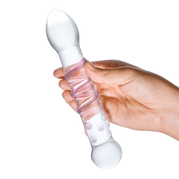 Szklane dildo ze spiralnym i punktowym wybrzuszeniem Glas Spiral Staircase Full Glass Dildo