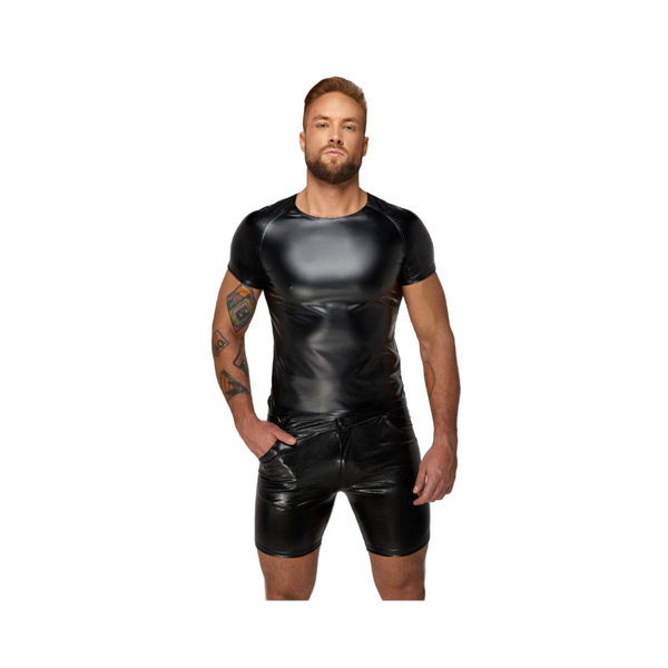 H070 Wetlook T-Shirt With Snake Wetlook Sleeves L Noir Handmade