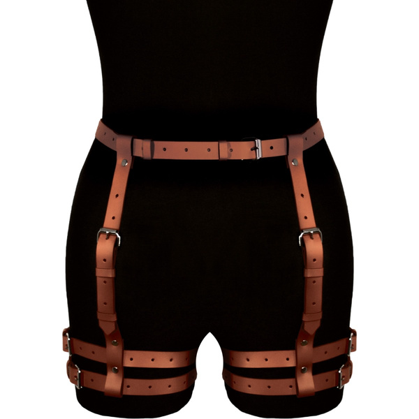 Коричнева шкіряна упряжка на стегна Amelia Karess