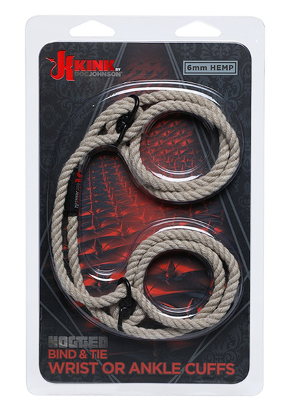 Kink Hogtied Bind & Tie 6mm Hemp Wrist or Ankle Cuffs Natural