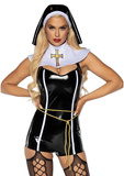 Vinyl Sinful Sister Nun Costume Romper M Leg Avenue