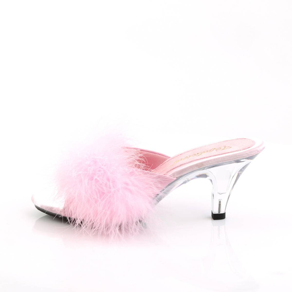 Stiletto mules Belle-301F Baby Pink Pu-Fur / Clear 7 (37,5) Pleaser
