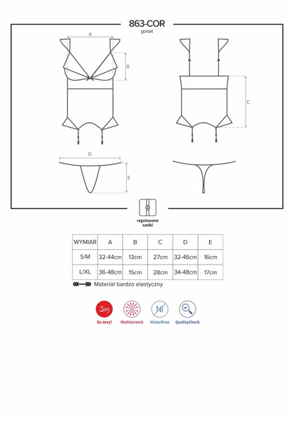 863-Cor-3 Gorset Czerwony S/M Obsessive