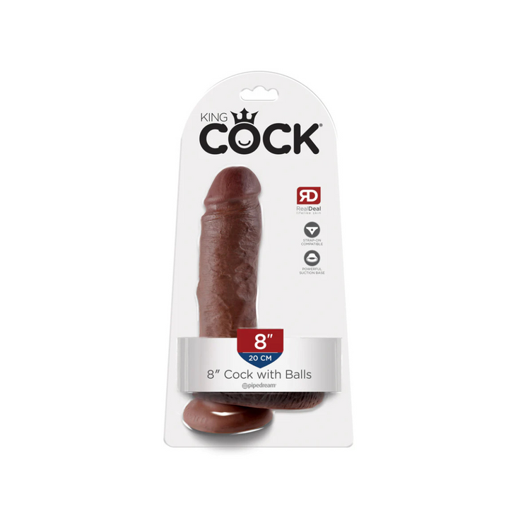 King Cock Dildo 8" Cock with Balls Brown