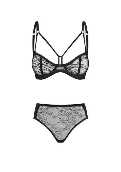 Petitenoir Set Out Of Balconette Bra And Lace Brief S Noir Handmade
