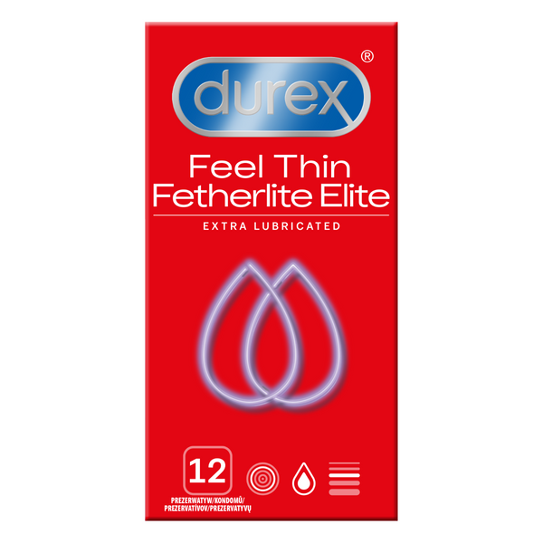 Prezerwatywy lateksowe cieńsze z dodatkowym żelem Durex Fetherlite Elite 12 szt.