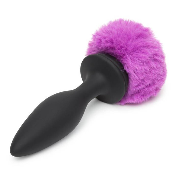 Вібруюча пробка з хвостиком і кристалом Vibrating Butt Plug Black Medium Happy Rabbit