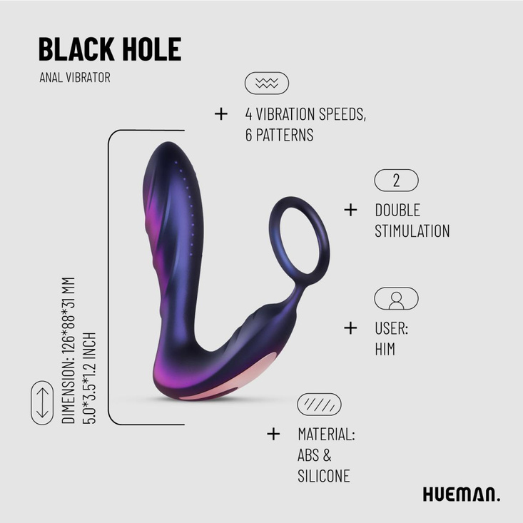 Hueman prostate stimulator Black Hole Anal Vibrator With Cockring