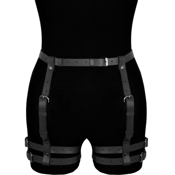 Чорна шкіряна упряжка на стегна Amelia Karess