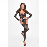 Боді F296 Psyche bodysuit of lace and wetlook XL Noir Handmade