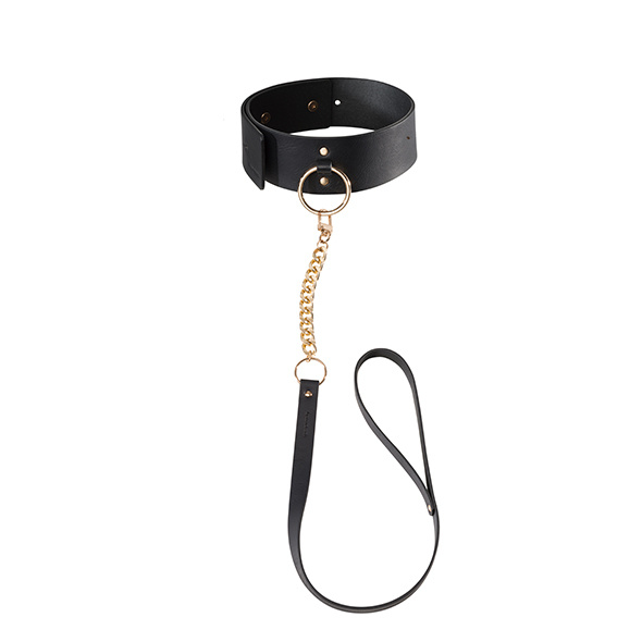 Obroża ze smyczą czarna Bijoux Indiscrets Maze Wide Choker & Leash Black