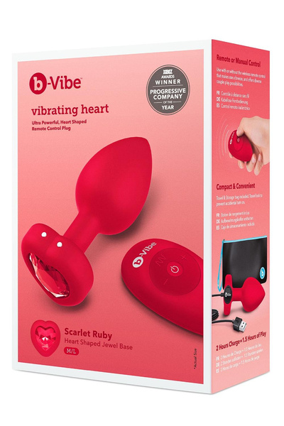 VIBRATING HEART SHAPE JEWEL PLUG ML RED