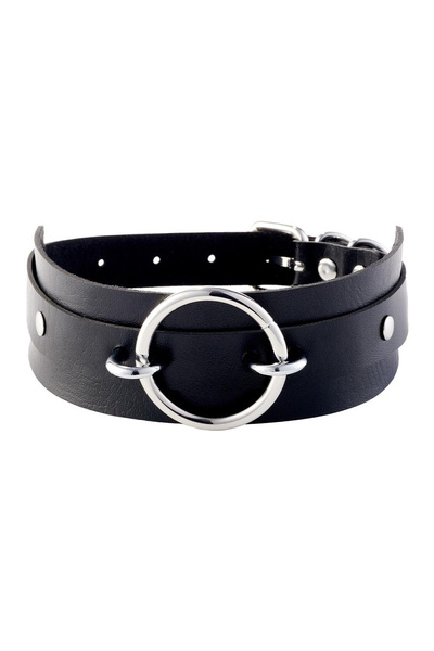 KINKY DIVA O-RING FRONT COLLAR BLACK/SILVER