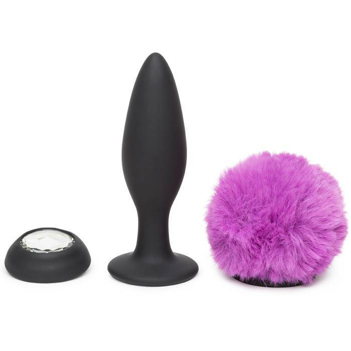 Wibrująca zatyczka z ogonkiem i kryształkiem Happy Rabbit Vibrating Butt Plug Black Medium