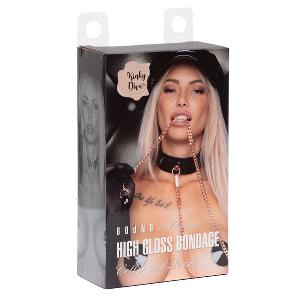 Набір High Gloss O-Ring Collar+Leash Black/Rose Gold Kinky Diva