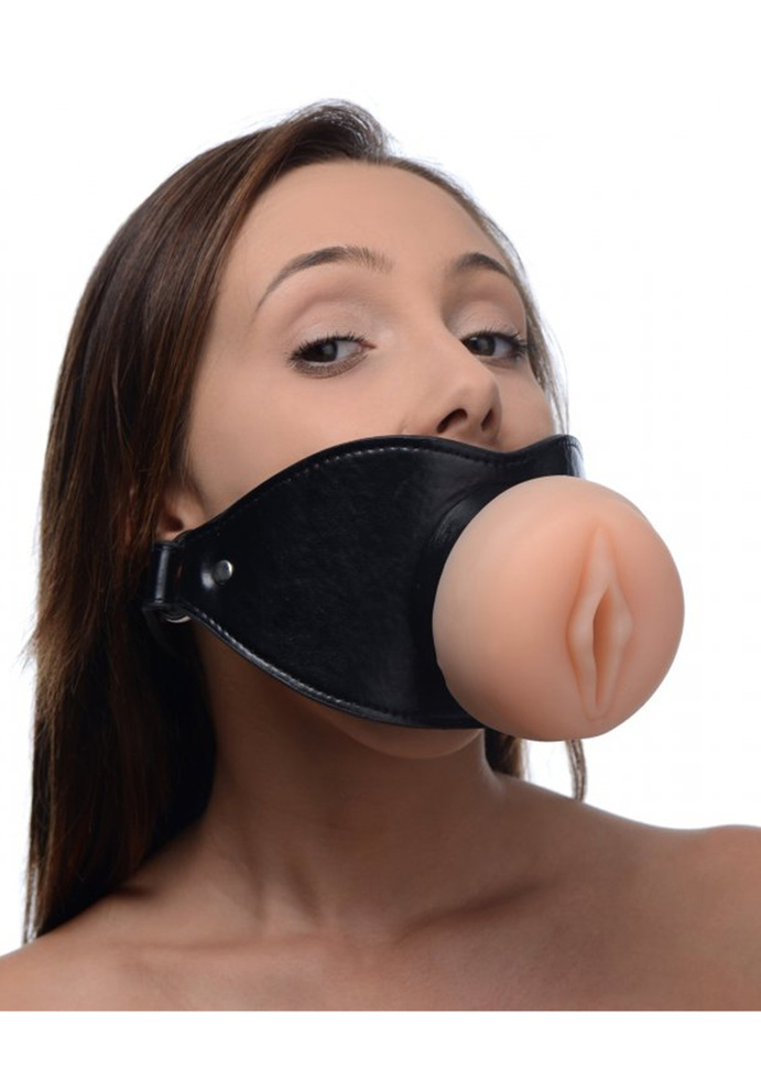 Knebel cipka Pussy Face Oral Sex Mouth Gag - Black