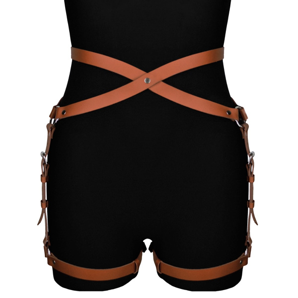 Коричнева шкіряна упряжка на стегна Alisa Karess
