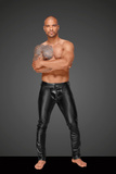 H051 Powerwetlook Men'S Trousers With Decorative Pvc Pleats Xl Noir Handmade