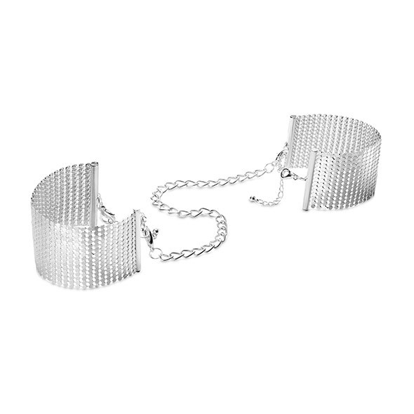 Kajdanki z metalowych płytek Bijoux Indiscrets Desir Metallique Silver Metallic Mesh Handcuffs