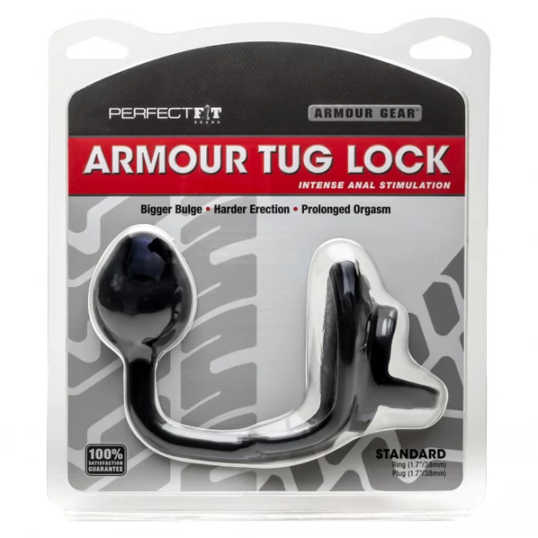 Pierścień Erekcyjny Z Korkiem Armour Tug Lock Clear Perfect Fit