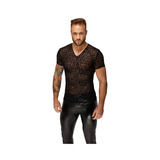 Koszulka H071 Leopard flock v-neck t-shirt M Noir Handmade