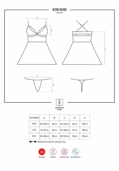 838-Bab-3 Babydoll Ze Stringami 2Xl/3Xl Obsessive