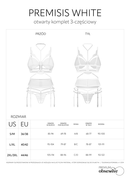 3-Piece Crotchless Set Premisis White L/XL Obsessive Premium