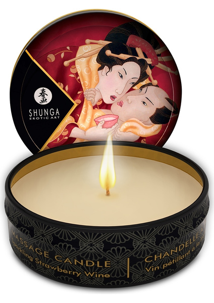 Масажна свічка з ароматом шампанського з полуницею Romance Massage Candle 30Ml Shunga