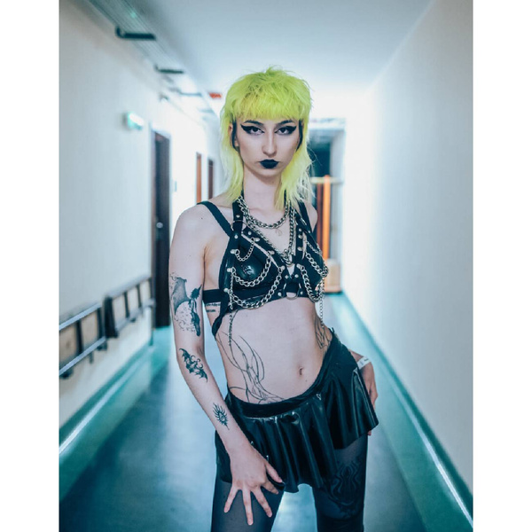 Uprząż stanikowa z łańcuchami czarna HellRider