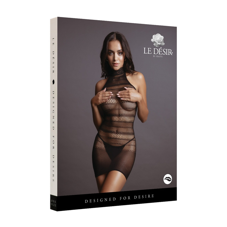 Le Désir High Lace Neck Net Mini Dress Black OS