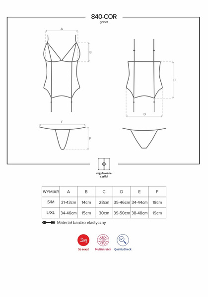 840-Cor-1 Gorset Czarny L/Xl Obsessive