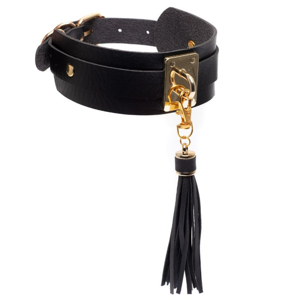 Obróżka Z Chwostem Teasing Tassel Collar Black/Gold Kinky Diva