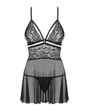 838-Bab-1 Babydoll Ze Stringami Czarny S/M Obsessive