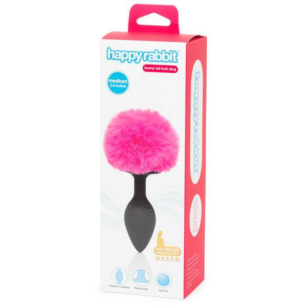 Zatyczka Analna Z Króliczym Ogonkiem Bunny Tail Butt Plug Black Medium Happy Rabbit