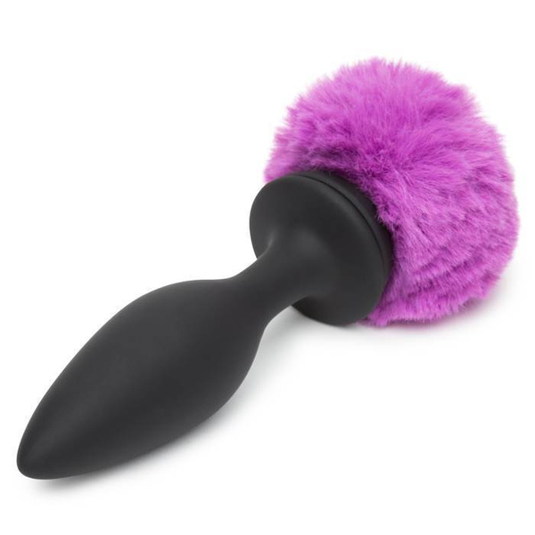 Wibrująca Zatyczka Z Ogonkiem I Kryształkiem Vibrating Butt Plug Black Large Happy Rabbit