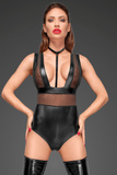 F183 Powerwetlook Body With Wide Straps, Tulle Inserts And Velvet Choker Xl Noir Handmade