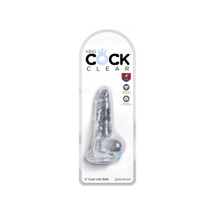 King Cock Transparentne Dildo Clear 4" Cock with Balls Clear