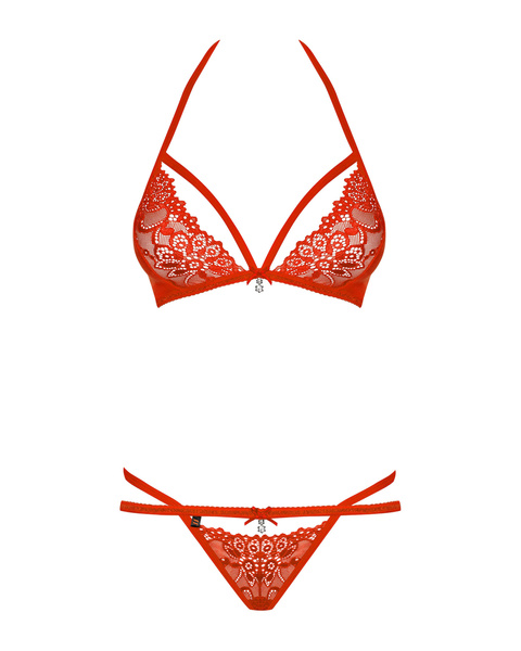 838-Set-3 Komplet 2-Częściowy Czerwony S/M Obsessive