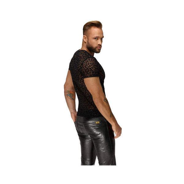 T-shirt H071 Leopard flock v-neck t-shirt M Noir Handmade