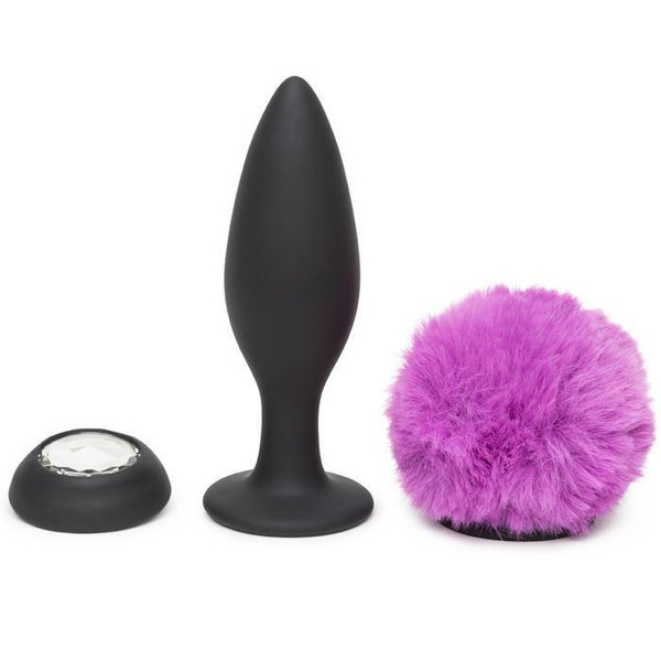 Wibrująca Zatyczka Z Ogonkiem I Kryształkiem Vibrating Butt Plug Black Large Happy Rabbit