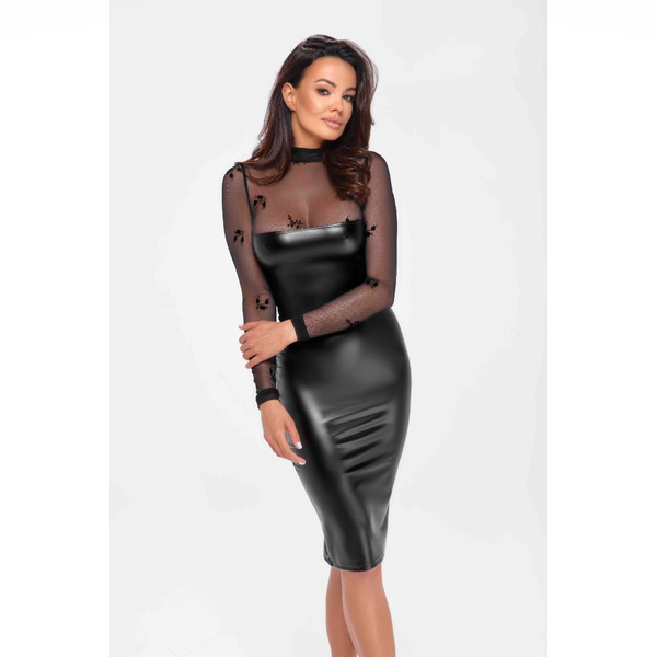 Sukienka Midi F310 Sublime Wetlook Midi Dress S Noir Handmade