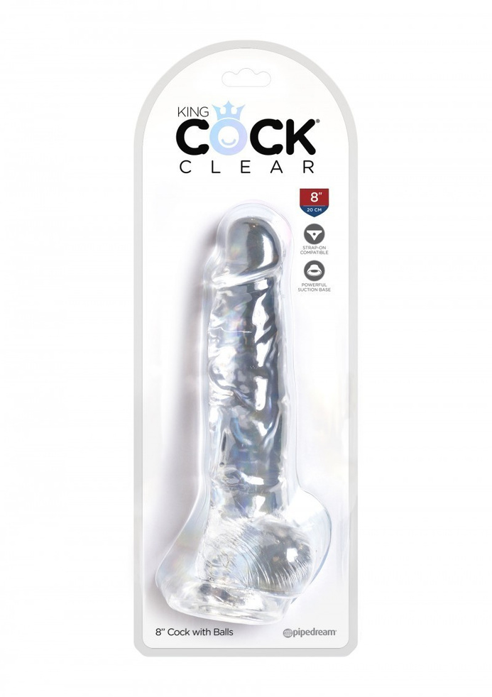 King Cock 8 Inch Cock with Balls Transparant